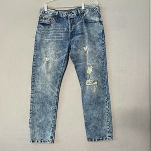 Levis 501 Button Fly Jeans Distressed Acid Wash